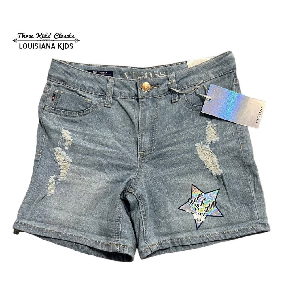 NEW Vigoss Sz 14 Distressed Stretch Denim Chelsea Shorts